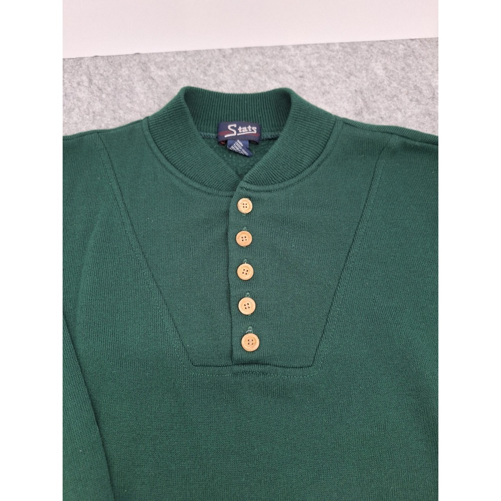 Stats Men's Green Long‎ Sleeve Button Neck Sweater XL 100% Acrylic